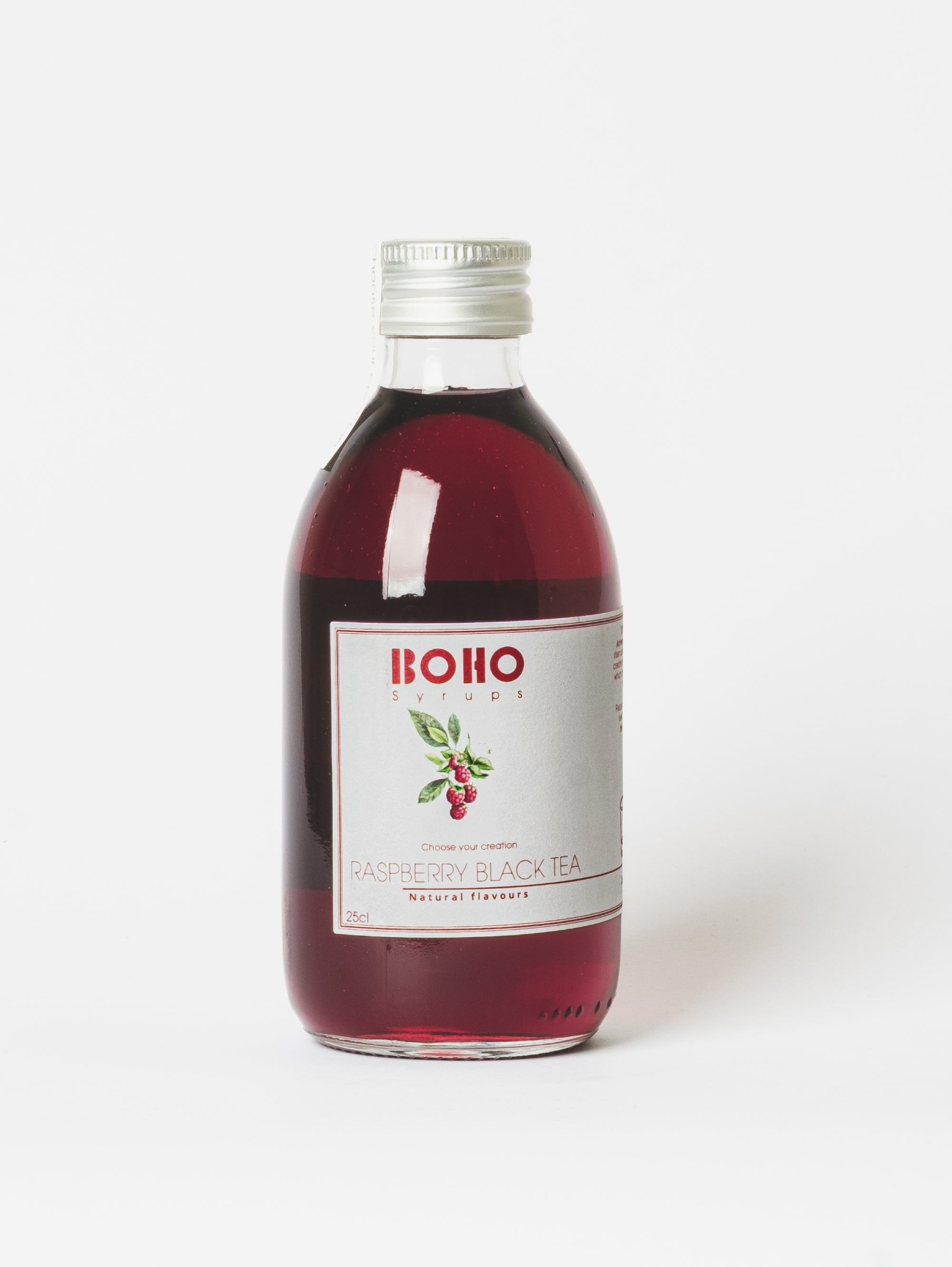 Fles 25 cl BOHO framboos zwarte thee siroop – fruitige en zachte theesmaak, ideaal voor homemade iced tea, limonades en cocktails