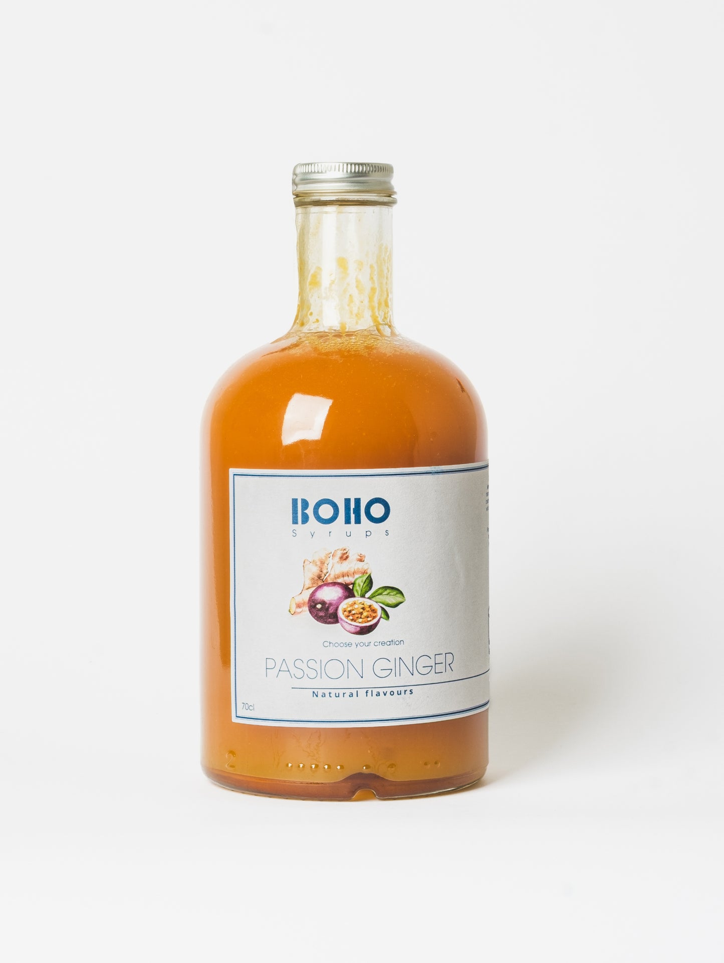 Fles 70 cl BOHO passievrucht gember siroop – tropische en licht kruidige smaak, ideaal voor limonades, mocktails en cocktails