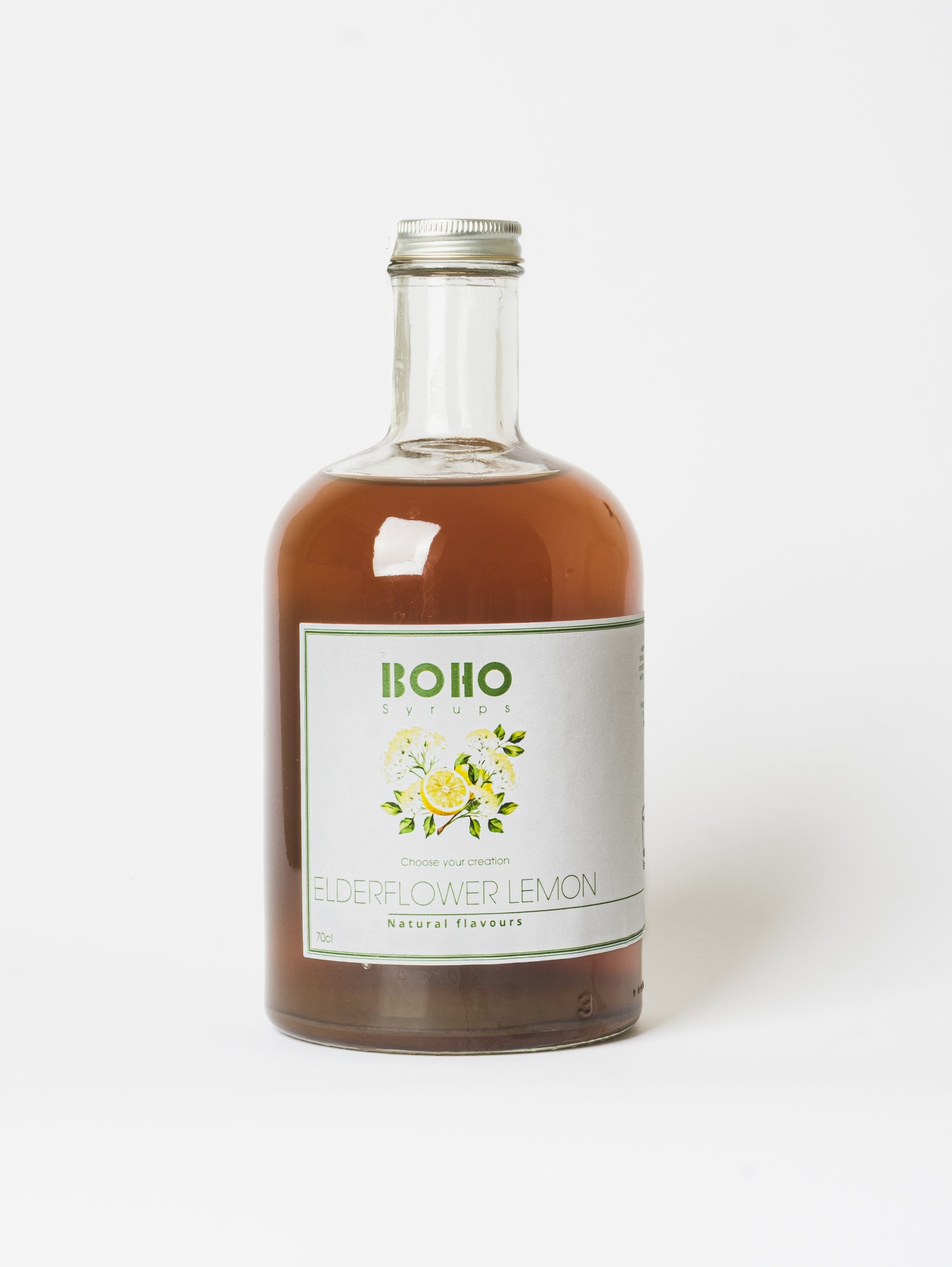 Fles 70 cl BOHO vlierbloesem citroen siroop – frisse en bloemige smaak voor limonades, cocktails en mocktails