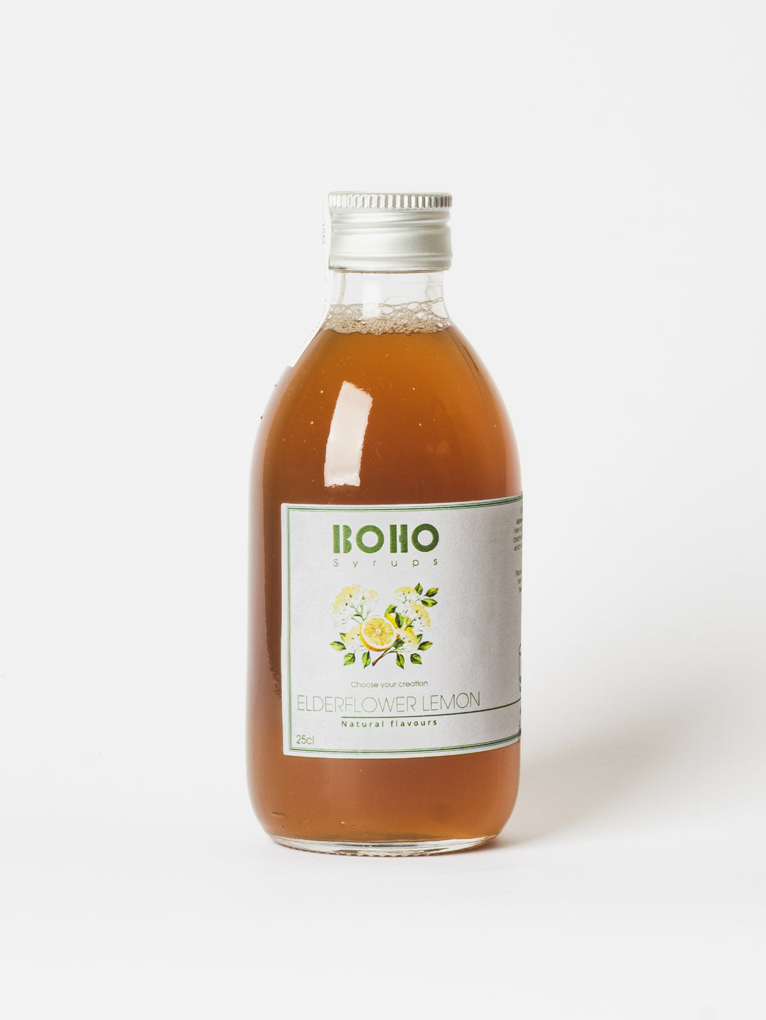 Kleine fles BOHO vlierbloesem citroen siroop – frisse en bloemige smaak voor limonades en cocktails