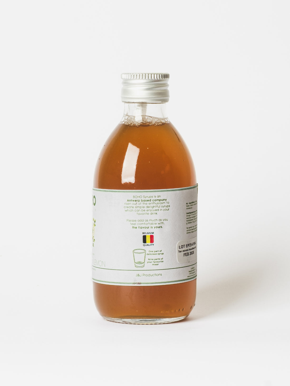 Kleine fles BOHO vlierbloesem citroen siroop – frisse en bloemige smaak voor limonades en cocktails