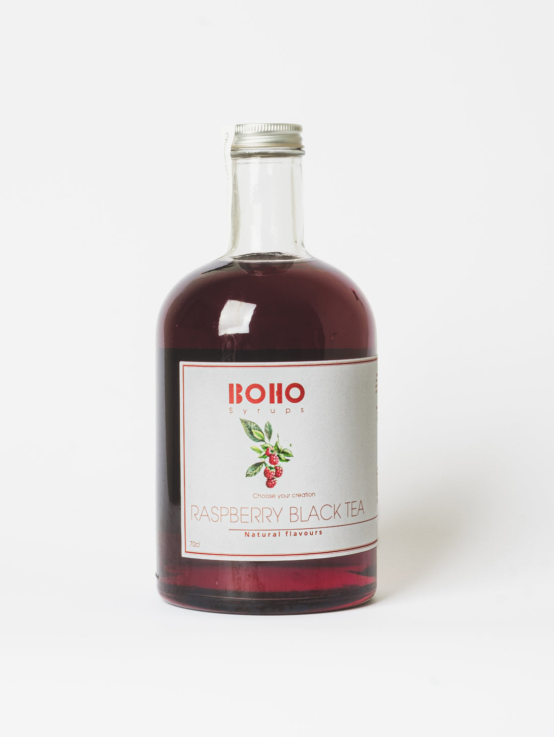 Fles 70 cl BOHO framboos zwarte thee siroop – fruitige en zachte theesmaak, ideaal voor iced tea, limonades en cocktails