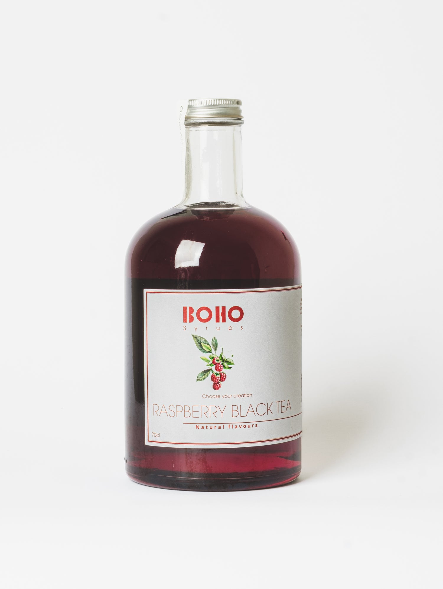 Fles 70 cl BOHO framboos zwarte thee siroop – fruitige en zachte theesmaak, ideaal voor iced tea, limonades en cocktails