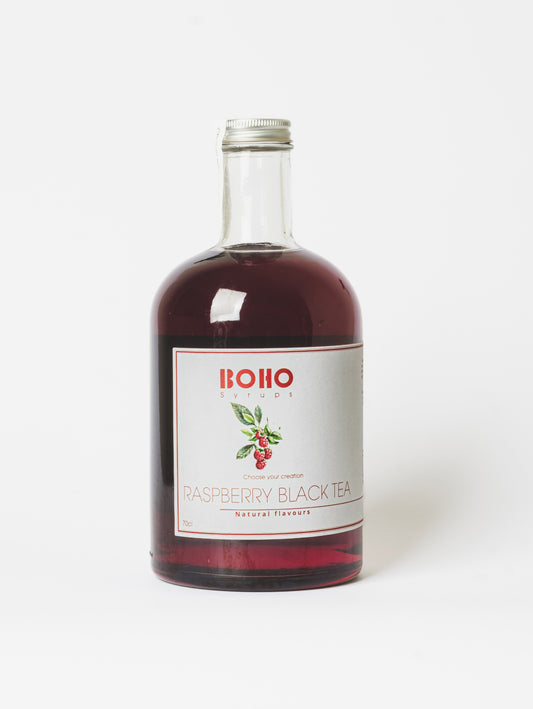 Fles 70 cl BOHO framboos zwarte thee siroop – fruitige en zachte theesmaak, ideaal voor iced tea, limonades en cocktails