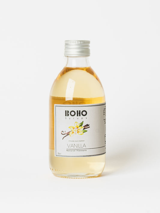 Fles 25 cl BOHO vanille siroop – zachte en romige smaak, perfect voor koffie, desserts en cocktails